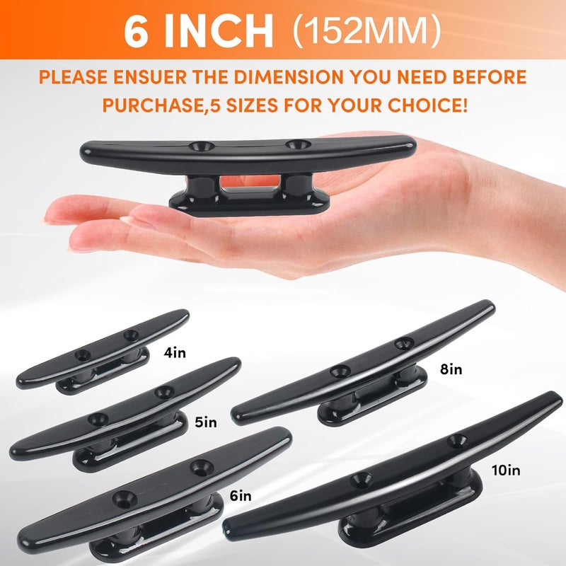VEITHI Black Nylon Boat Cleat 4"/5"/6"/8", Dock Cleat with Hardware 4 Pack,Boat Dock Cleats Kayak Cleat Rope Cleat Used for Docking Boats, Canoe,Mooring,Maritime Decor,Dock Tie Down Cleats - Image 3